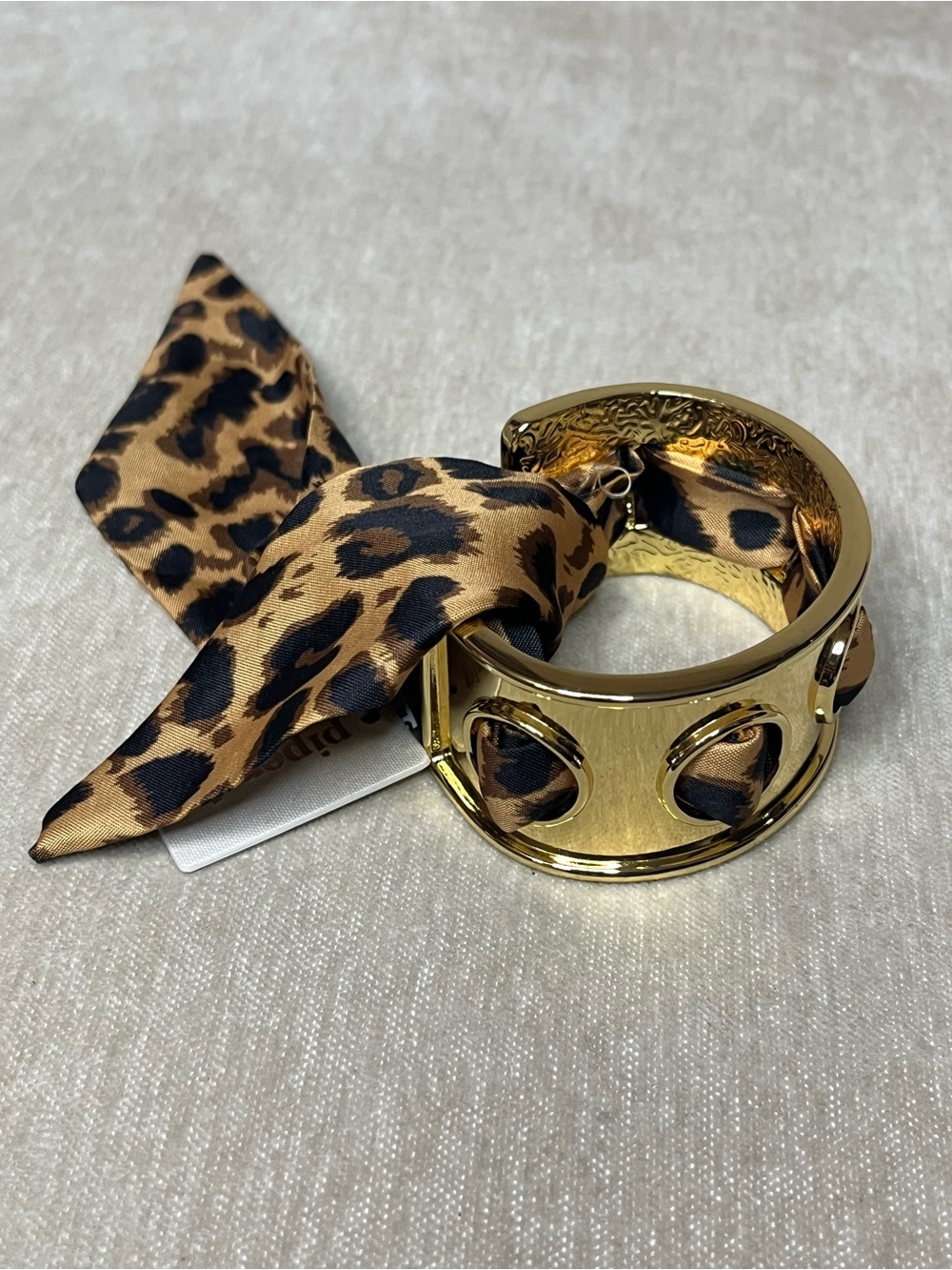 Gold Cuff Bracelet with Leopard Print Scarf Accent